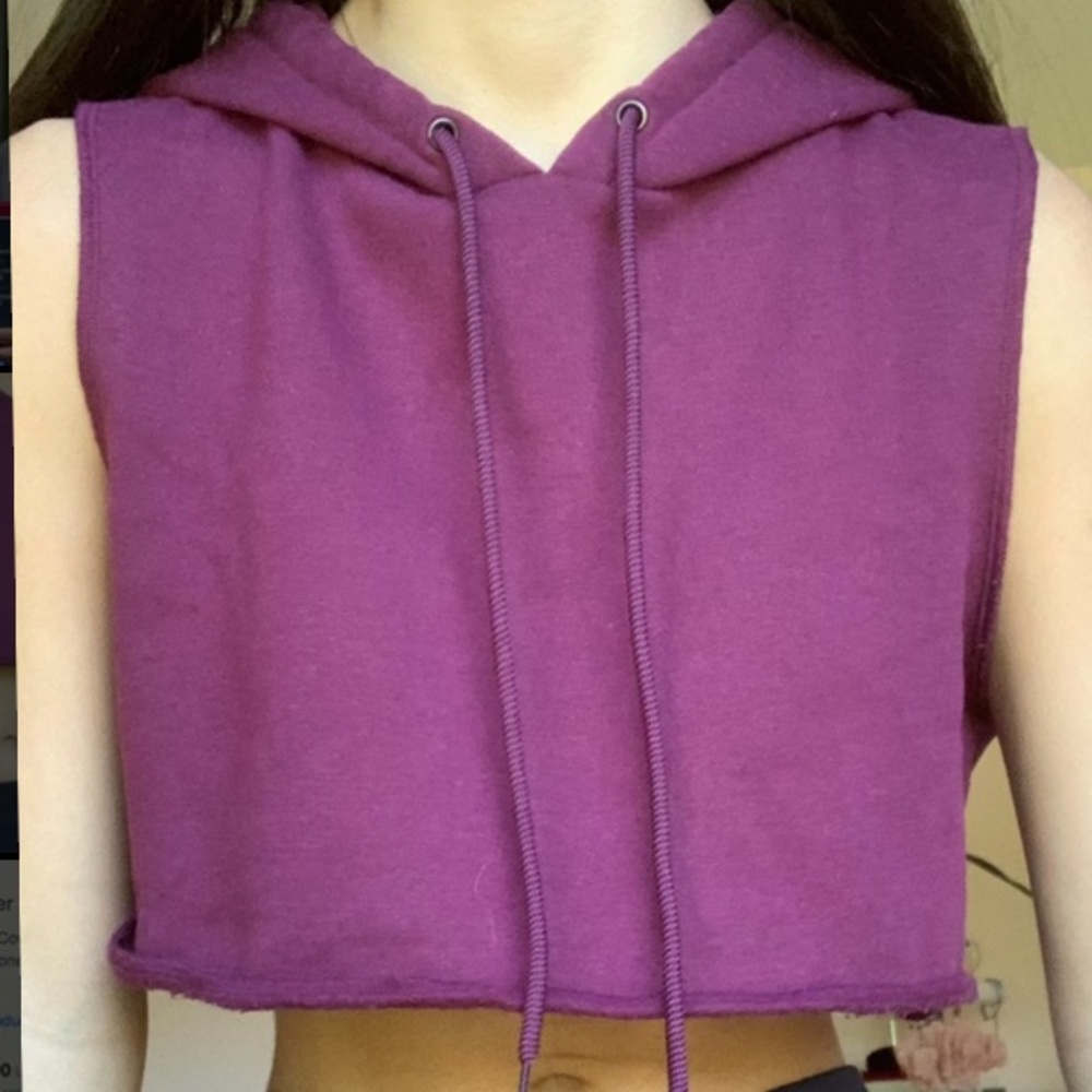 Forever 21 Cropped Hoodie Sleeveless Maroon Small